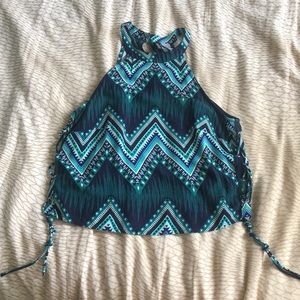 H&M blue and green printed blouse